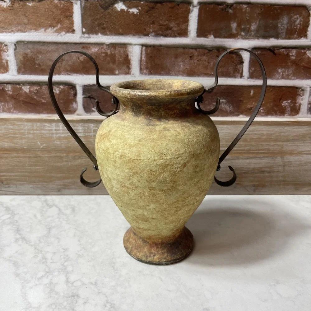 Antique Terracotta Single Metal Handle  Vase Jug